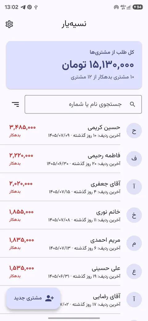 فهرست مشتری‌ها